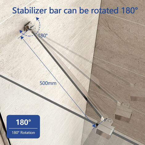 Meykoers 50cm Shower Enclosure Support Arm Bar , 180° Rotatable Chrome Support Arm Bar,  Fits 6-8mm Glass