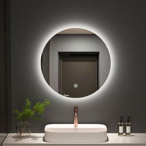 Meykoers Modern Round LED Bathroom Mirror ф60cm Illuminated Bathroom Mirror, Touch switch