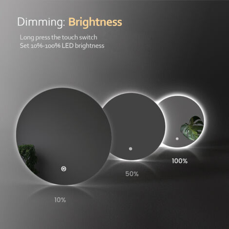 Meykoers Modern Round LED Bathroom Mirror ф60cm Illuminated Bathroom Mirror, Touch switch