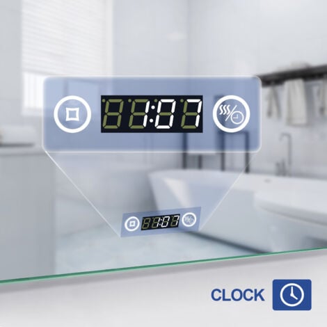 Meykoers Illuminated Bathroom Mirror ф60cm Round Black Frame LED Bathroom Mirror, Touch switch + Anti-fog + Clock