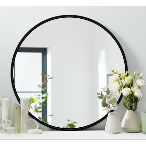 Meykoers 50cm Bathroom Round Mirror Hanging Wall Mirror Matte Black Frame, Modern Wall Mounted Bathroom Mirror