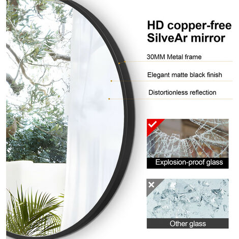 Meykoers 50cm Bathroom Round Mirror Hanging Wall Mirror Matte Black Frame, Modern Wall Mounted Bathroom Mirror