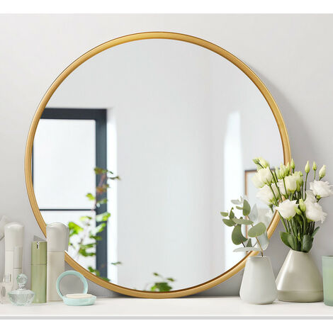 Meykoers 50cm Bathroom Round Mirror Hanging Wall Mirror Brushed Gold Frame, Modern Wall Mounted Bathroom Mirror