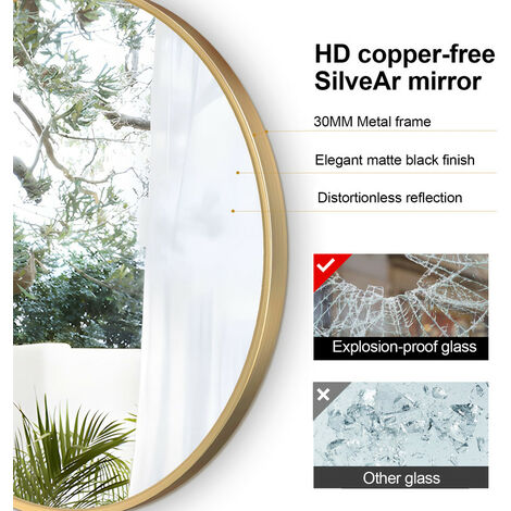 Meykoers 50cm Bathroom Round Mirror Hanging Wall Mirror Brushed Gold Frame, Modern Wall Mounted Bathroom Mirror