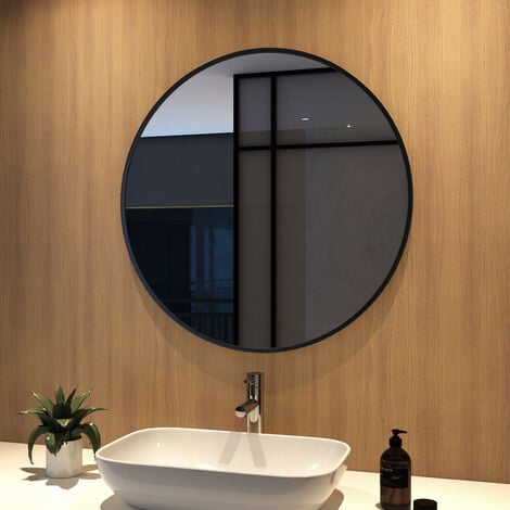 Meykoers 80cm Bathroom Round Mirror Hanging Wall Mirror Matte Black Frame, Modern Wall Mounted Bathroom Mirror