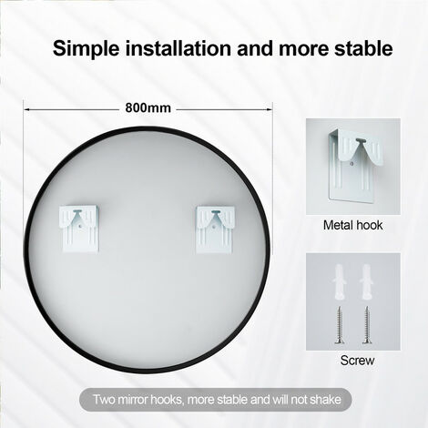 Meykoers 80cm Bathroom Round Mirror Hanging Wall Mirror Matte Black Frame, Modern Wall Mounted Bathroom Mirror