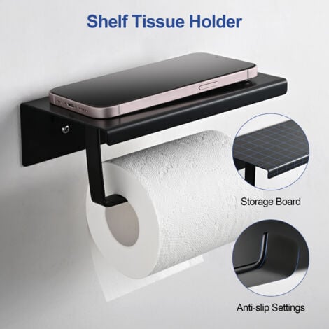 Meykoers 3-in-1 accessory set Matte Black Toilet roll holder and Towel Ring, Stainless Steel towel rack hook + Towel Ring