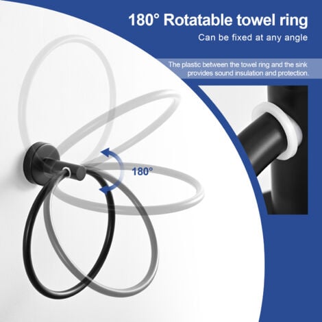 Meykoers 3-in-1 accessory set Matte Black Toilet roll holder and Towel Ring, Stainless Steel towel rack hook + Towel Ring