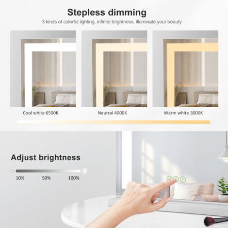 Meykoers Hollywood Makeup mirror 60x52cm, Tabletop Cosmetic Mirror White Border with 3 Color Lighting Modes, Touch Control
