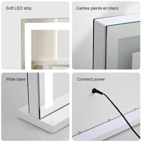 Meykoers Hollywood Makeup mirror 60x52cm, Tabletop Cosmetic Mirror White Border with 3 Color Lighting Modes, Touch Control