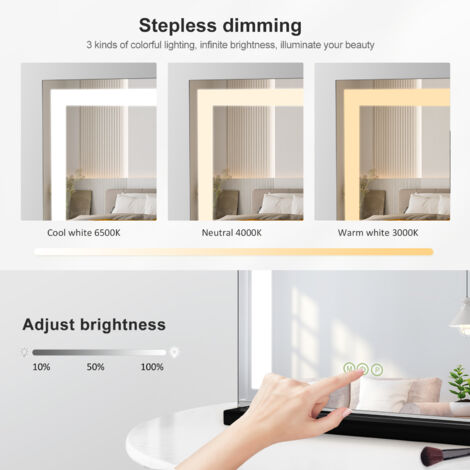 Meykoers Hollywood Makeup mirror 60x52cm, Tabletop Cosmetic Mirror Black Border with 3 Color Lighting Modes, Touch Control