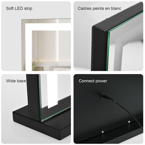 Meykoers Hollywood Makeup mirror 60x52cm, Tabletop Cosmetic Mirror Black Border with 3 Color Lighting Modes, Touch Control