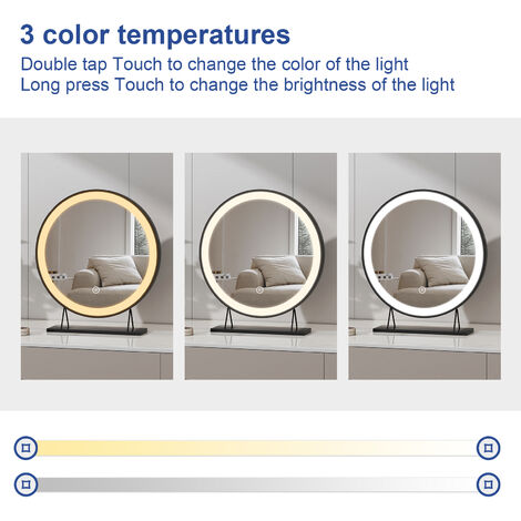Meykoers Hollywood Makeup mirror ф48cm Black Border, LED Makeup Mirror with 3 Color Lighting Modes, Touch Control
