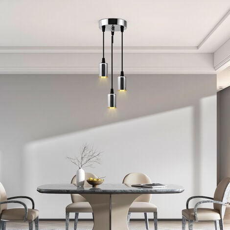 Meykoers Modern Pendant Light 3 Lights Hanging Light with Chrome Lampshade for Living Room Dining Room Balcony Cafe E27