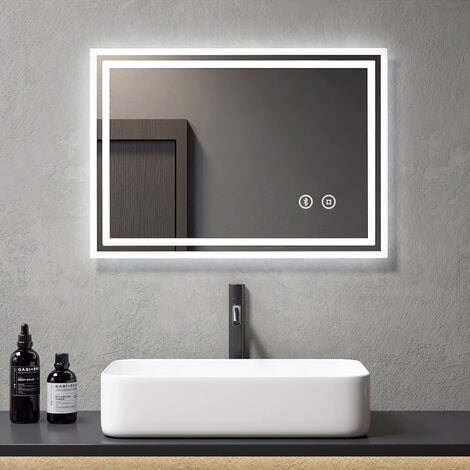 Meykoers LED Bathroom Mirror 700 x 500 mm, Cold white light LED Backlit ...