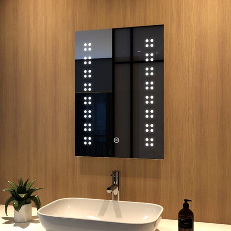 Meykoers LED Bathroom Mirror 700 x 500 mm with Demister Pad and Touch Switch, Illuminated Bathroom Mirror with Shaver Socket, Adjustable brightness