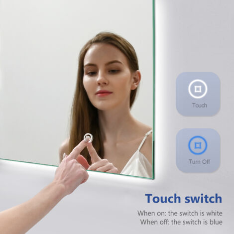 Meykoers LED Bathroom Mirror 700 x 500 mm with Demister Pad and Touch Switch, Illuminated Bathroom Mirror with Shaver Socket, Adjustable brightness