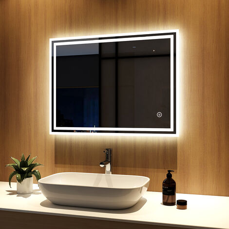 Meykoers LED Bathroom Mirror 800 x 600 mm with Demister Pad and Touch ...