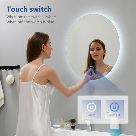 Meykoers Bathroom Mirror with LED Light 600mm Round Illuminated Backlit Mirror with Touch Control