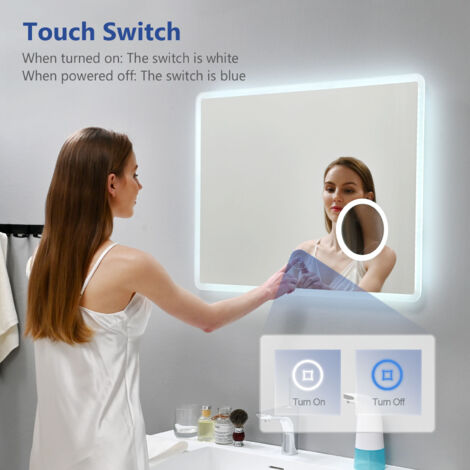 Bellanny Bathroom Mirror With LED Light, 600mm Round Illuminated Bathroom Mirror, Wall Mounted