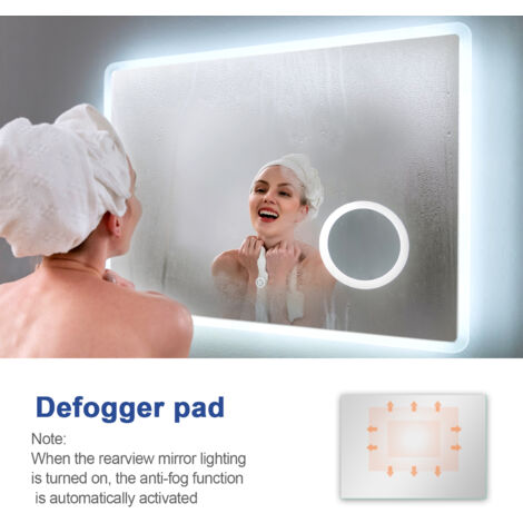 Meykoers LED Bathroom Mirror with Demister Pad and Bluetooth, 700 x 500 mm, Illuminated Backlit Wall Mounted Mirror Shaver Socket, Cold white light 6500K