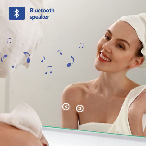 Meykoers LED Bathroom Mirror with Demister Pad and Bluetooth, 700 x 500 mm, Illuminated Backlit Wall Mounted Mirror Shaver Socket, Cold white light 6500K