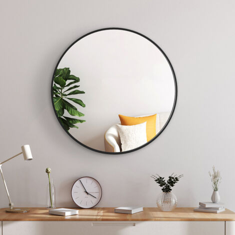 Meykoers Bathroom Mirror Modern Black Frame Mirror, Wall Mounted Mirror Round Mirror 80cm