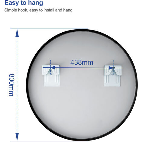 Meykoers Bathroom Mirror Modern Black Frame Mirror, Wall Mounted Mirror Round Mirror 80cm