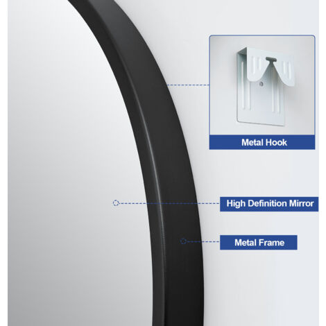 Meykoers Bathroom Mirror Modern Black Frame Mirror, Wall Mounted Mirror Round Mirror 80cm