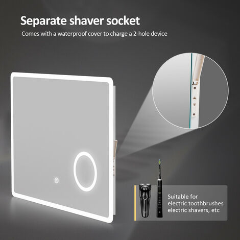 Meykoers LED Bathroom Mirror 1000 x 700 mm with Demister Pad and Touch Switch, Backlit LED Bathroom Mirror with Shaver Socket, Cold white light 6500K