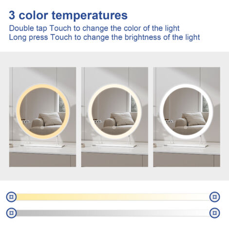 Meykoers Hollywood Makeup Round Mirror 530 x 480 x 100mm White Vanity Mirror with 3 Color lights Dimmable