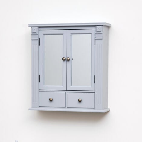 Grey Mirrored Bathroom Cabinet with Drawer Storage - Grey