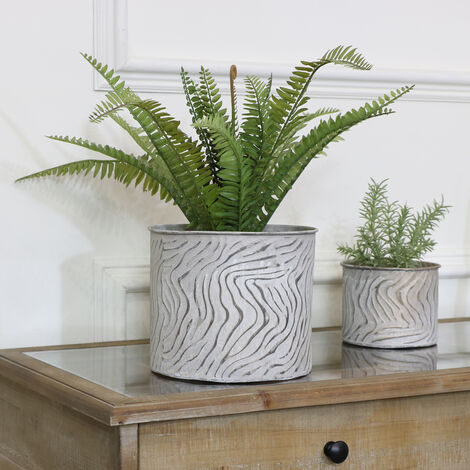 Large Zebra Print Plant Pot - Grey