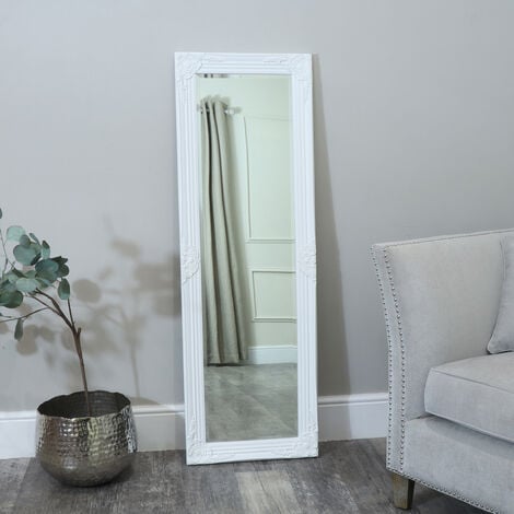 Tall / Long White Ornate Wall / Leaner Mirror 47cm x 142cm - White