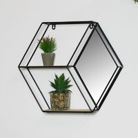 Black Hexagon Wall Shelf - Diamond Mirror - Black