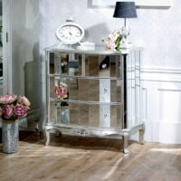 Bedroom Furniture, Silver Mirrored Chest of Drawers & Pair of Bedside Tables - Tiffany Range - Silver