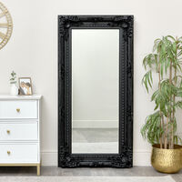 Large Ornate Black Wall / Leaner Mirror 158cm x 78cm - Matte Black