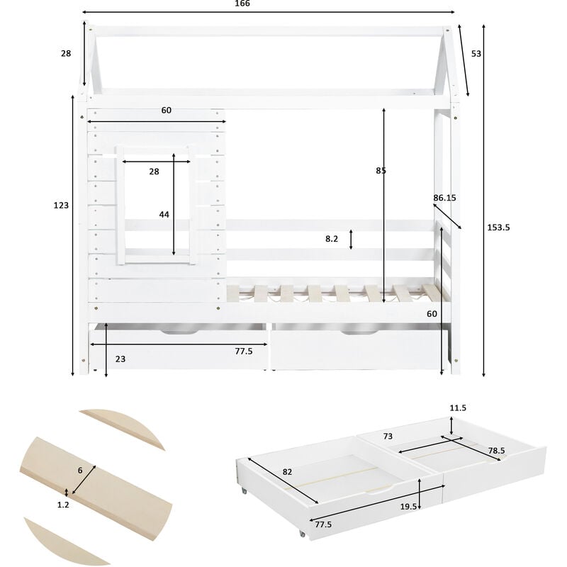 YUANHAOSHOP - Letto Per Bambini 80x160 Cm Cm Protezione Anticaduta