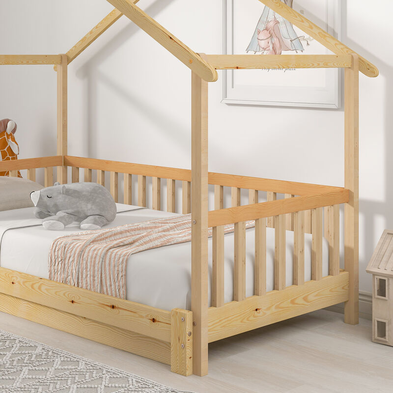 Letto Casa Sull'Albero Per Bambini - Estraibile Con Ruote, In Legno Massello, Bianco E Naturale - Foto 3