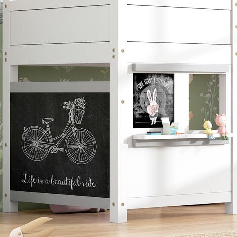 Letto per bambini 90x200 da gioco Letto a castello con due pannelli pronti per i graffiti, bianco