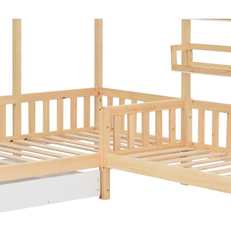 Sweiko Lettino 90x200 Cm Bianco Con Lavagna E 2 Cassetti – Letto In Legno Di Pino Con Sponde E Rete A Doghe