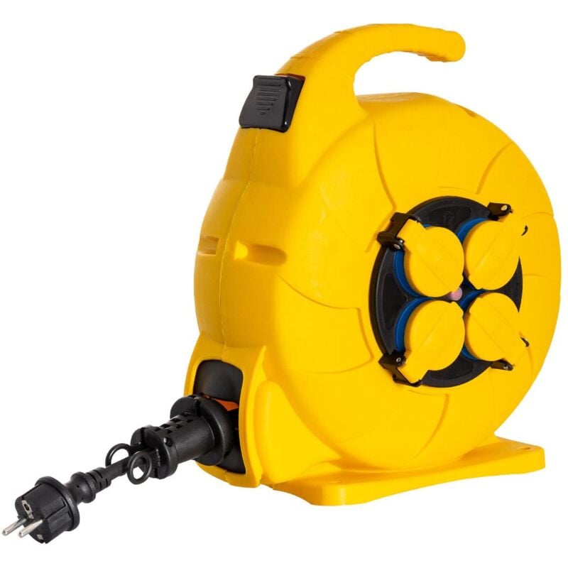 Carrete de Cable Rebobinado Automático 15m IP44 Amarillo.