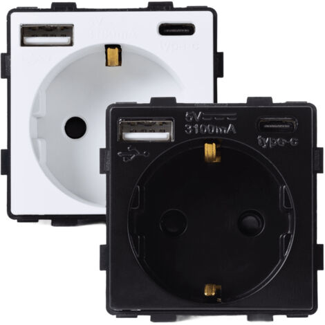 Enchufe con USB Schuko Tipo F Modern Negro