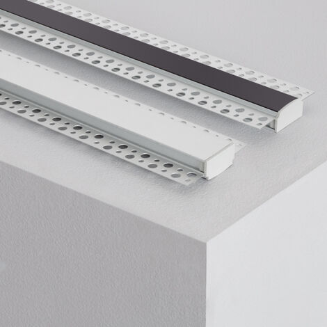 Perfil de Aluminio Empotrado en Escayola / Pladur 2m para Doble Tira LED  Tapa Negra