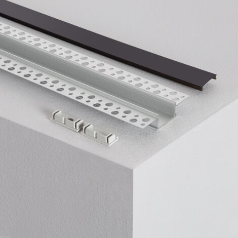 Perfil de Aluminio Empotrado en Escayola / Pladur 2m para Doble Tira LED  Tapa Negra