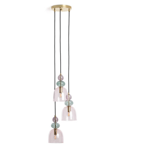 Lámpara Colgante Metal y Cristal Tri Baudelaire Rosa
