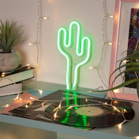 Neón LED Cactus con Batería Verde