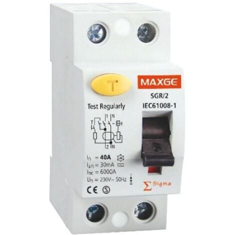 Interruptor Diferencial Residencial Superinmunizado 2P 30mA 25-63A 6kA  Clase A MAXGE 40 A 2P