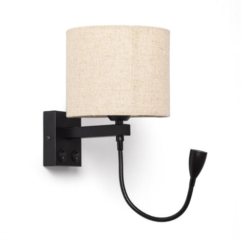 Lámpara de Pared con Luz de Lectura 2.5W Metal Black-Kianga Beige