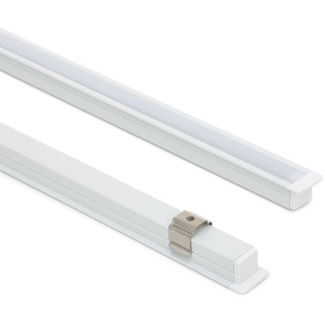 Perfil Aluminio Empotrable Estrecho para Tiras LED hasta 6 mm con Tapa Continua Blanco 2 m Blanco traslúcido